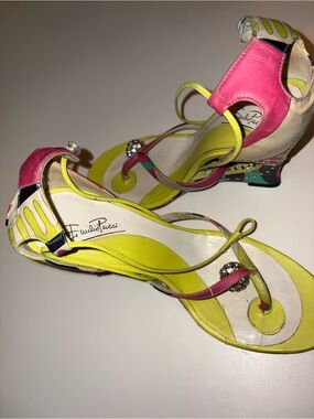 Emilio Pucci Neon Yellow and Hot Pink Jewel-Strap Sandals